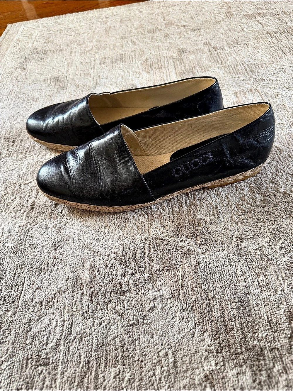 Gucci Midnight Blue Leather Embossed Logo Espadrilles EU 41.5